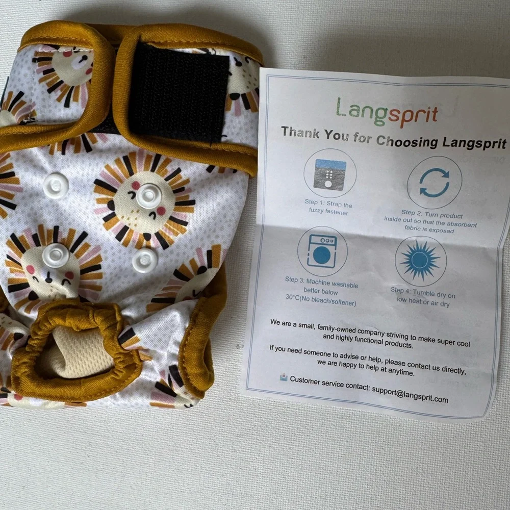 New Washable Female Dog Diapers Sz Medium 3 Pack Rabbit Owl Lion Print Langsprit